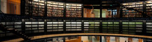 Inside Birmingham library with its ornate bookshelves