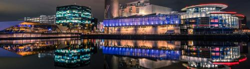 MediaCity UK lit up at night, Salford
